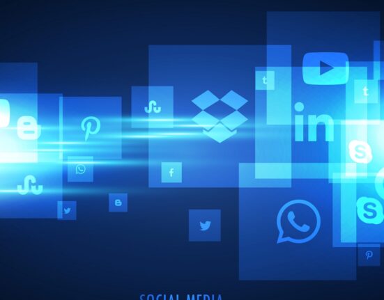 blue social media icons background