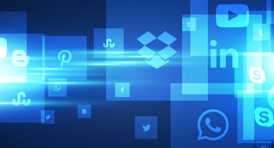 blue social media icons background