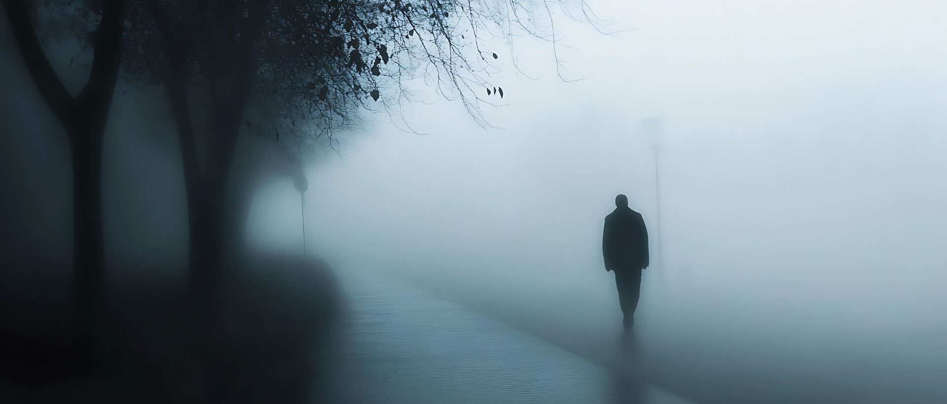 Sisli bir yolda tek başına yürüyen insan