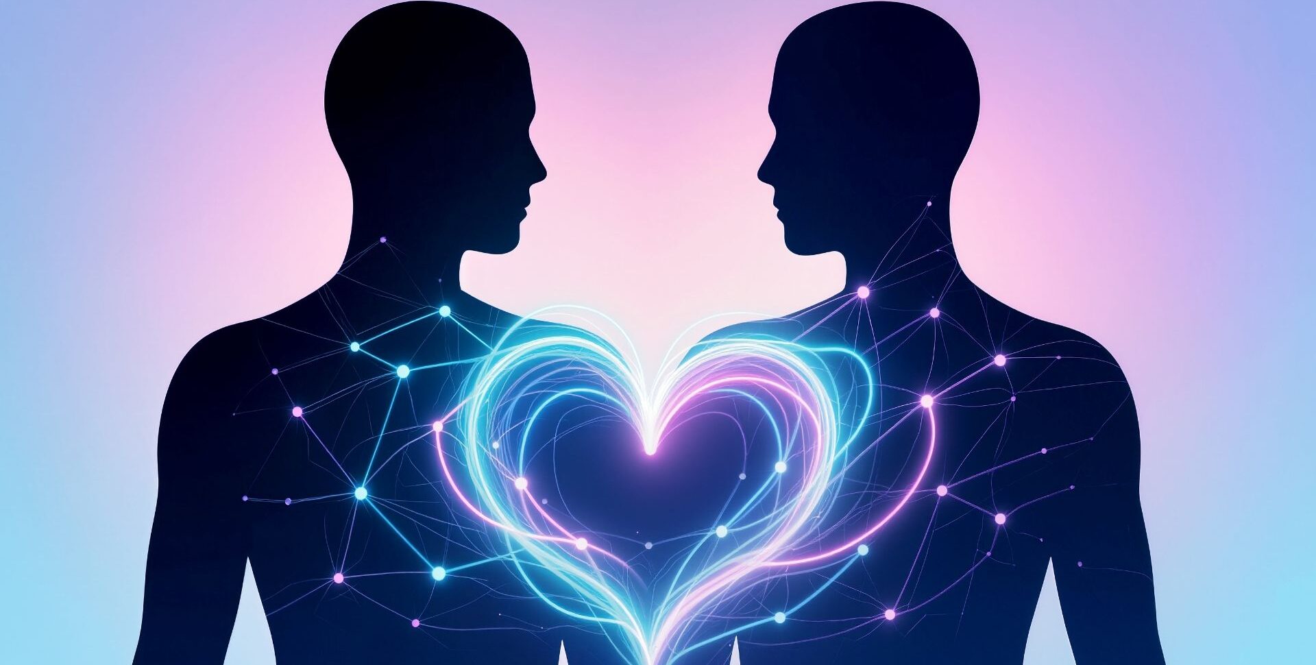 Soyut iki siluet, aralarında yumuşak bir ışık geçişi