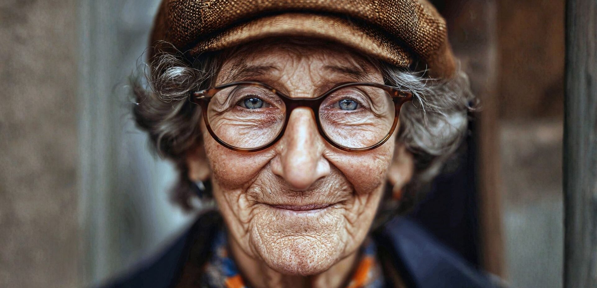 Yaşlı ama canlı bakışlara sahip bir insan – dinginlik ve anlam hissi.