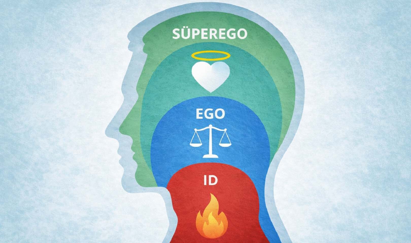 Üç katmanlı insan silueti (id–ego–süperego)